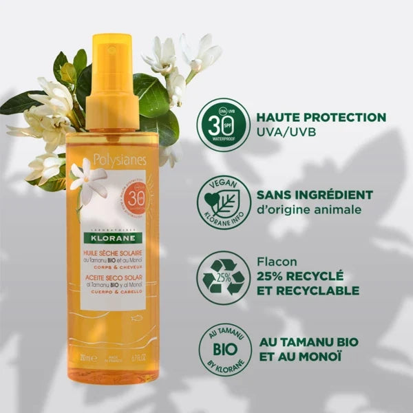 Klorane Polysianes Dry Sun Oil for Body and Hair SPF30 - Klorane