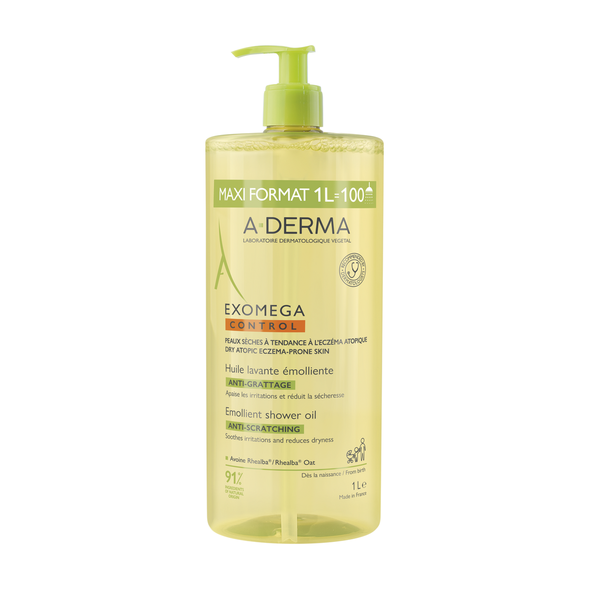 A-Derma Exomega Control Emollient anti-scratch soothing & cleansing oil for eczema-prone skin 1L